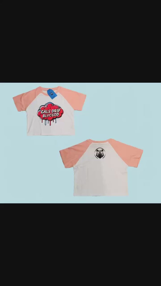 GALS DRIP BLVCGOD CROP TEE (PINK & WHITE)