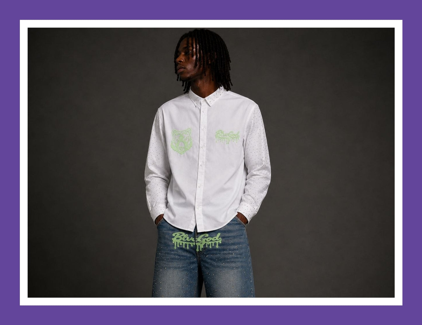 BLVCGOD WHITE RHINESTONE LONG SLEEVE