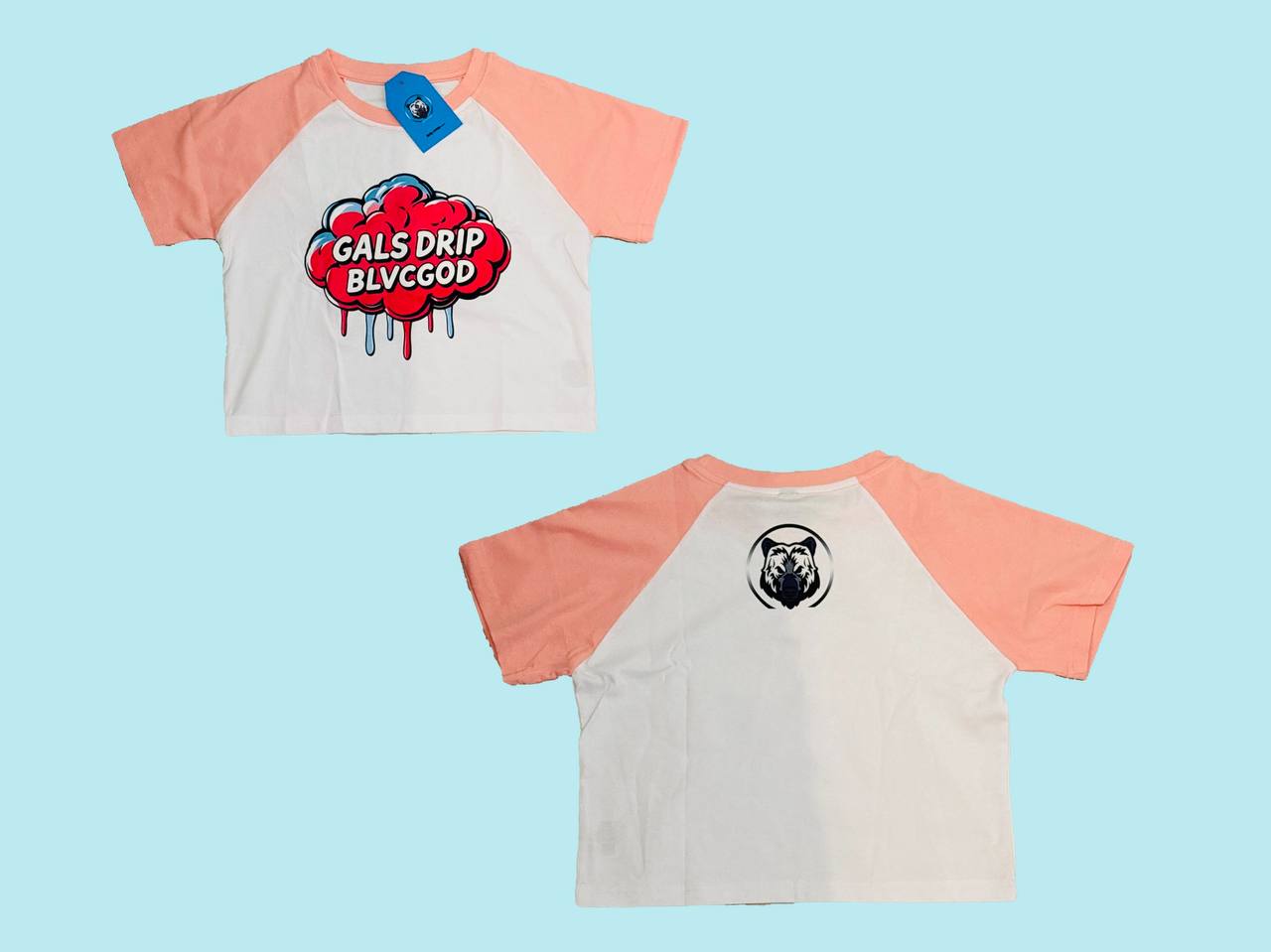 GALS DRIP BLVCGOD CROP TEE (PINK & WHITE)