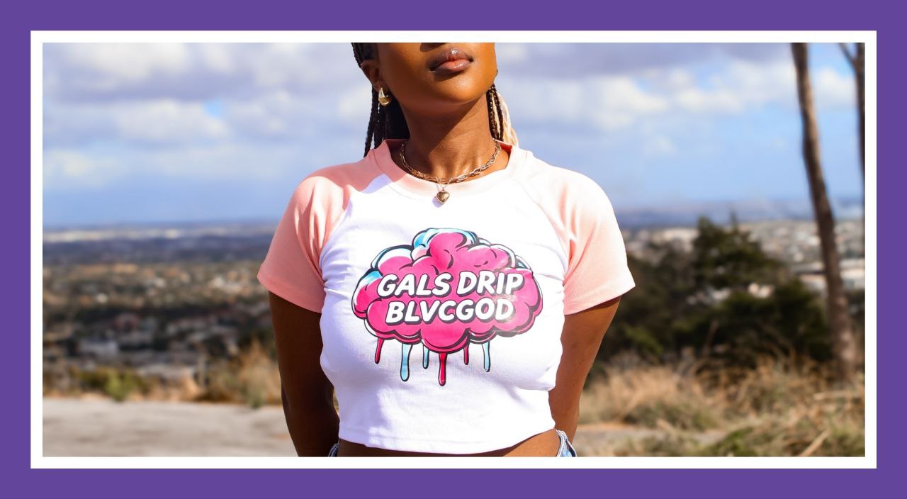 GALS DRIP BLVCGOD CROP TEE (PINK & WHITE)