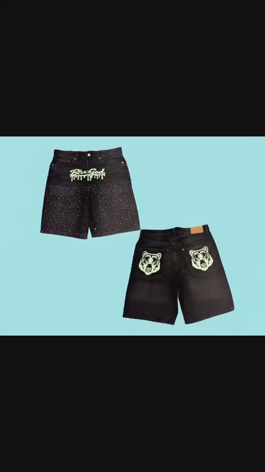 BLVCGOD RHINESTONE SHORTS
