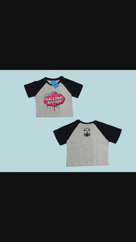 GALS DRIP BLVCGOD CROP TEE (BLVC & GREY)
