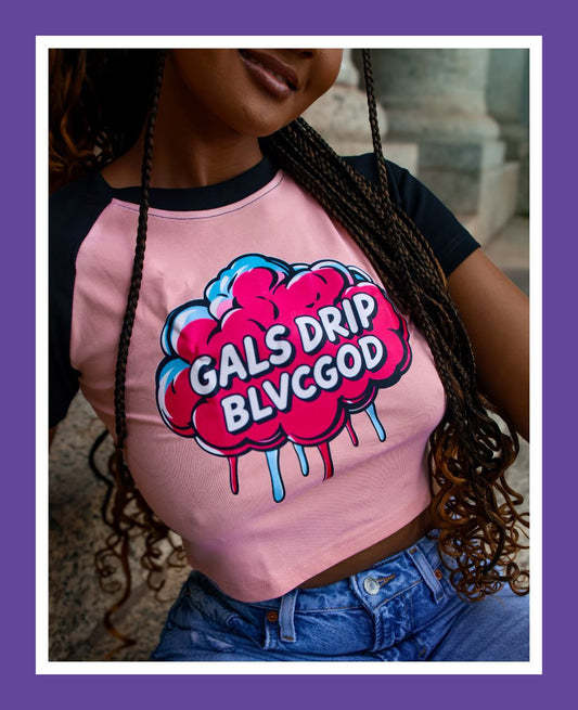 GALS DRIP BLVCGOD CROP TEE (BLVC & PINK)