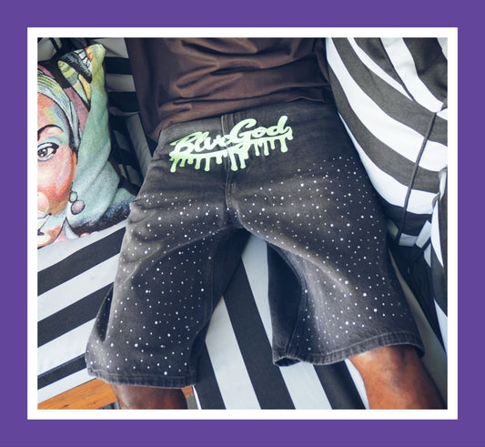 BLVCGOD RHINESTONE SHORTS