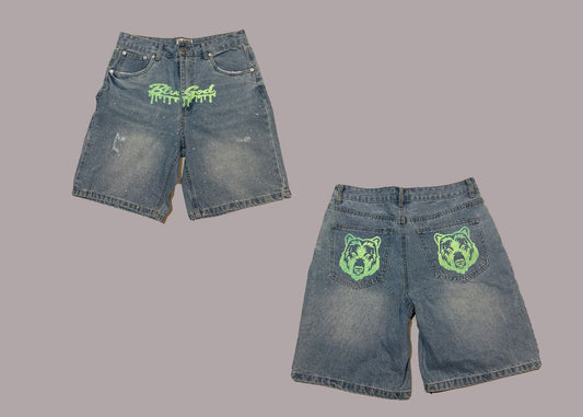 BLVCGOD BLUE RHINESTONE JEAN SHORTS