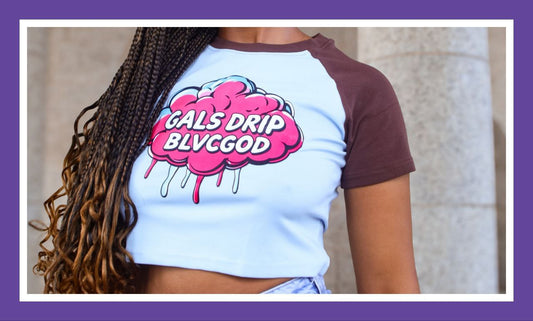 GALS DRIP BLVCGOD CROP TEE (BROWN & BLUE)